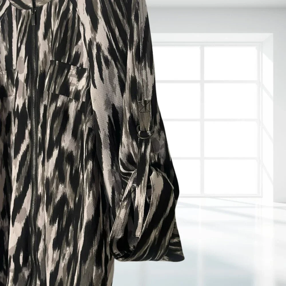 Rock & Republic Edgy Rocker Zipper Tunic Shirt M Black White Abstract Print - Picture 6 of 12